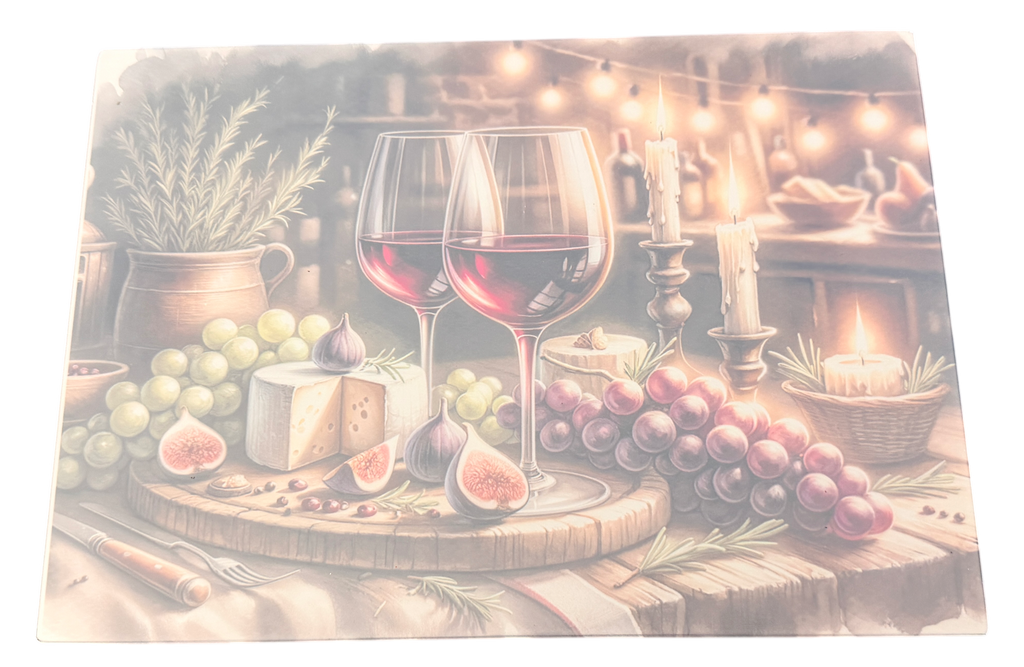 New Wine Theme Tempered Glass Cutting Board & Home Decor. 11" x 8"