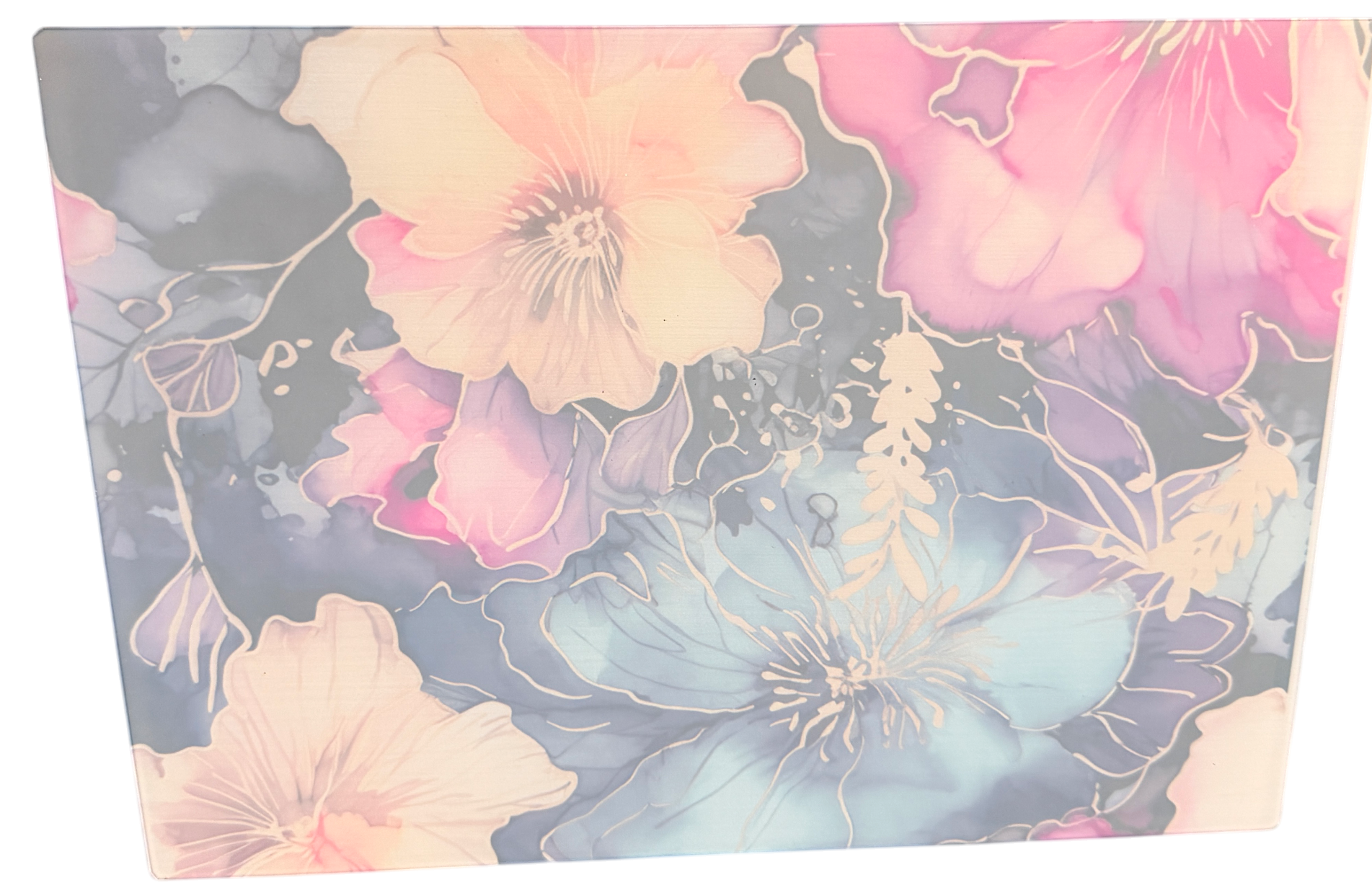 New Colorful Floral Design on Tempered Glass Cutting Board. 11" x 8"