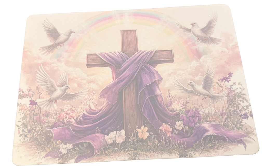 New Beautiful Cross and Doves on Tempered Glass Cutting Board & Home Decor. 11" x 8"