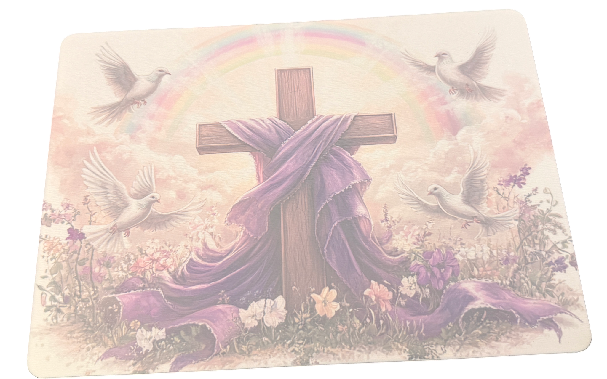 New Beautiful Cross and Doves on Tempered Glass Cutting Board & Home Decor. 11" x 8"