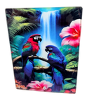New Colorful Birds & Waterfall Printed on Glass with Stand.  6" x 8"