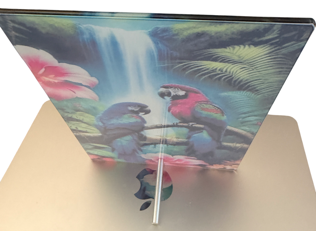 New Colorful Birds & Waterfall Printed on Glass with Stand.  6" x 8"