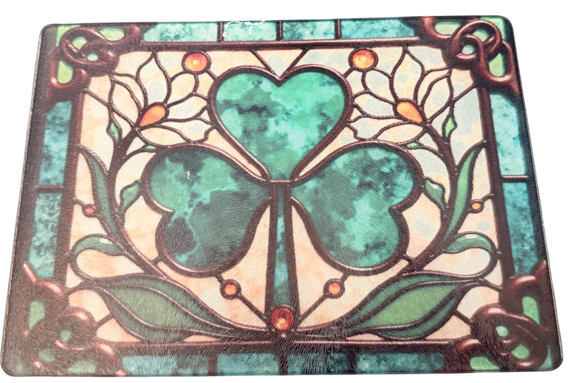 New Irish Shamrock Tempered Glass Cutting Board & Home Decor. 11" x 8"