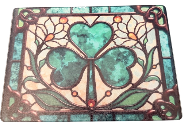 New Irish Shamrock Tempered Glass Cutting Board & Home Decor. 11" x 8"