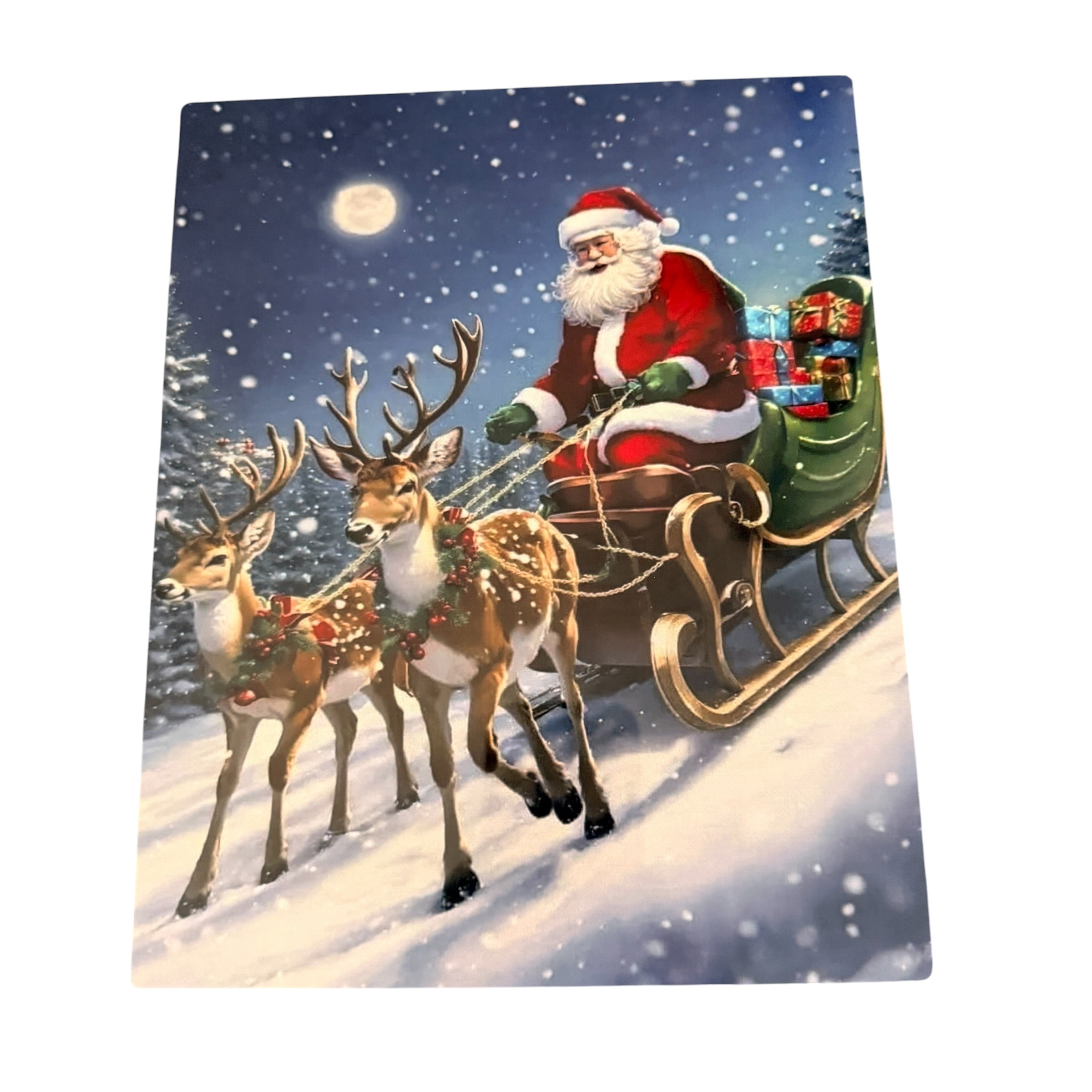 New Santa and Reindeer Printed on Aluminum. 8" x 10"