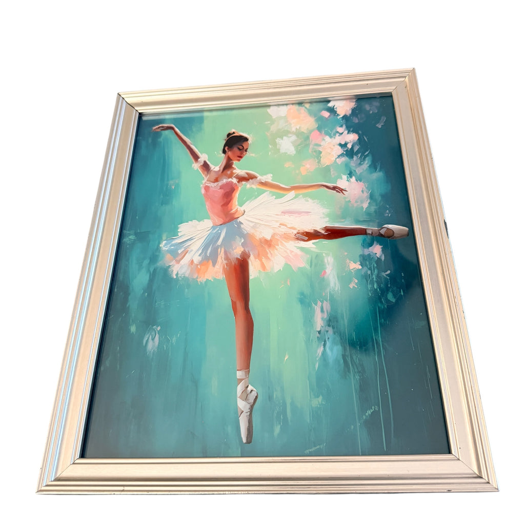 New Gorgeous Ballerina Framed in Silver Frame. 9.5" x 12"