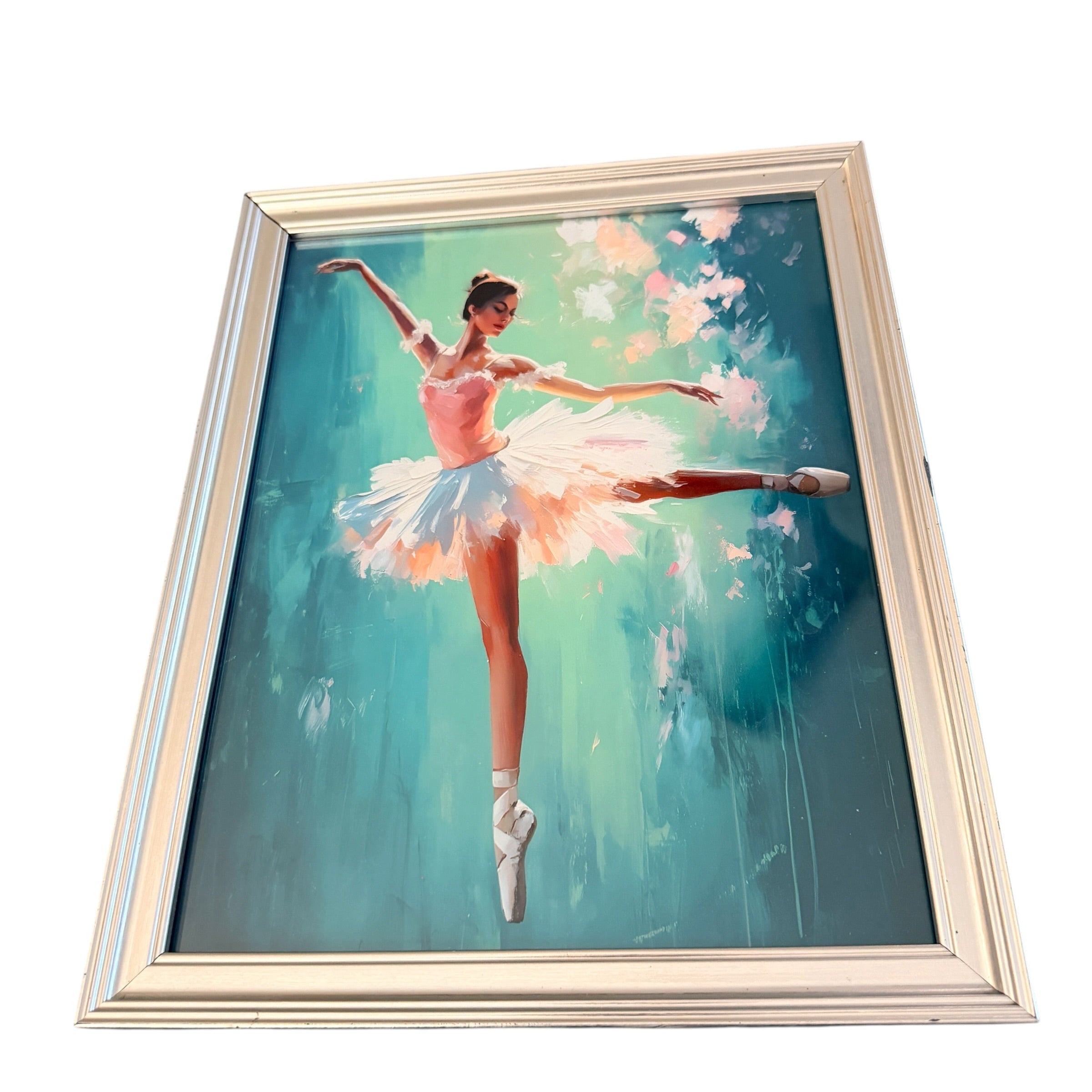New Gorgeous Ballerina Framed in Silver Frame. 9.5" x 12"
