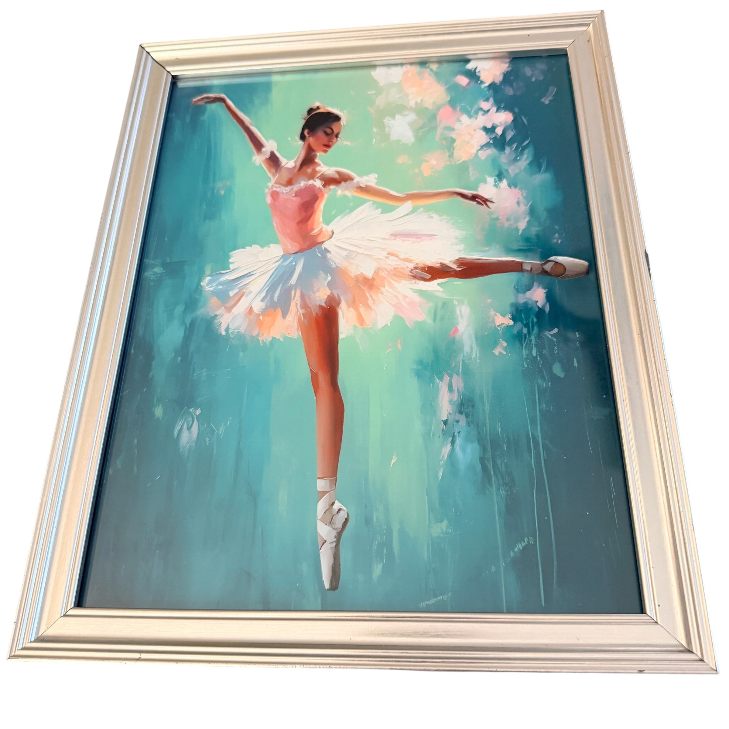 New Gorgeous Ballerina Framed in Silver Frame. 9.5" x 12"