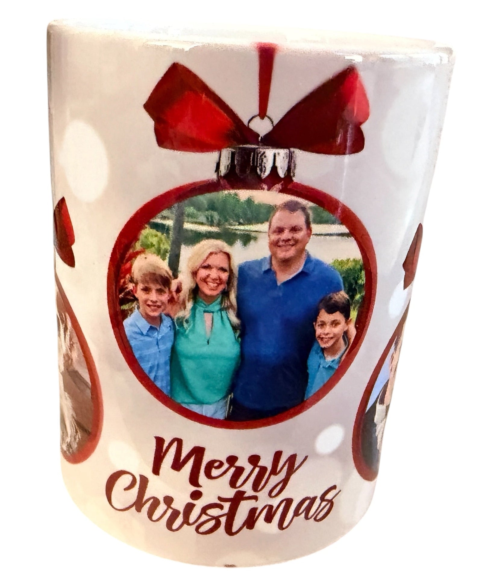 New Custom Christmas Ornament 4-Photo Mug.  Great Gift.
