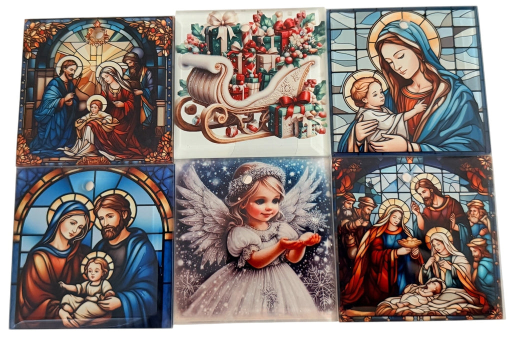 New Beautiful  Square Glass Christmas Tree Ornaments.  Your Choice of 6