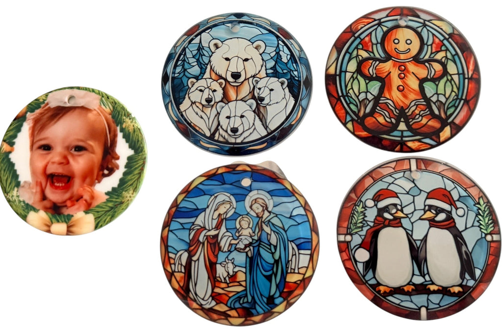 Ceramic 3" Round Ornaments. One Can Be Customized With Photo.