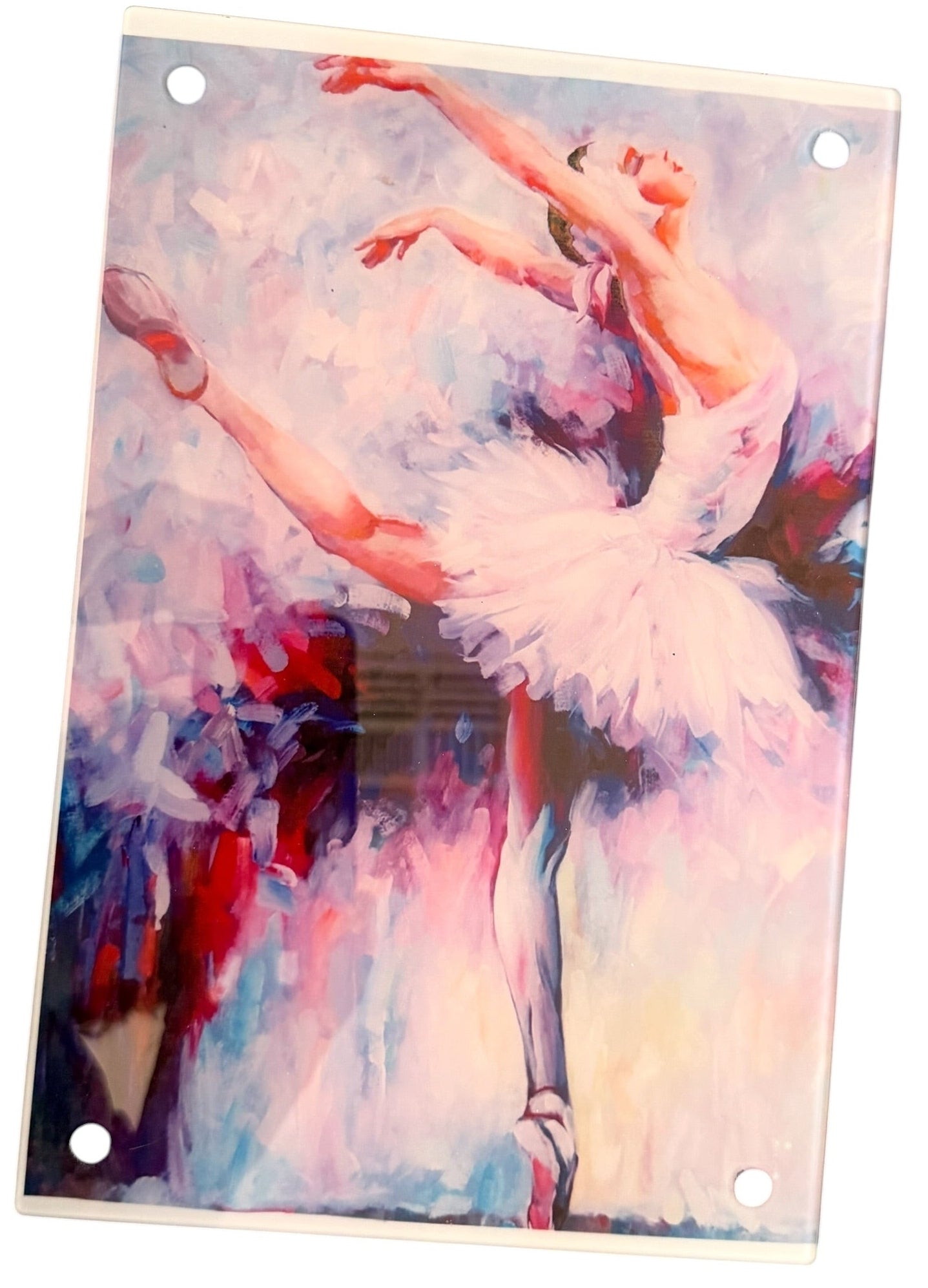 New Beautiful Ballerina on Glass Wall Hanging With Silver Decor Each Corner