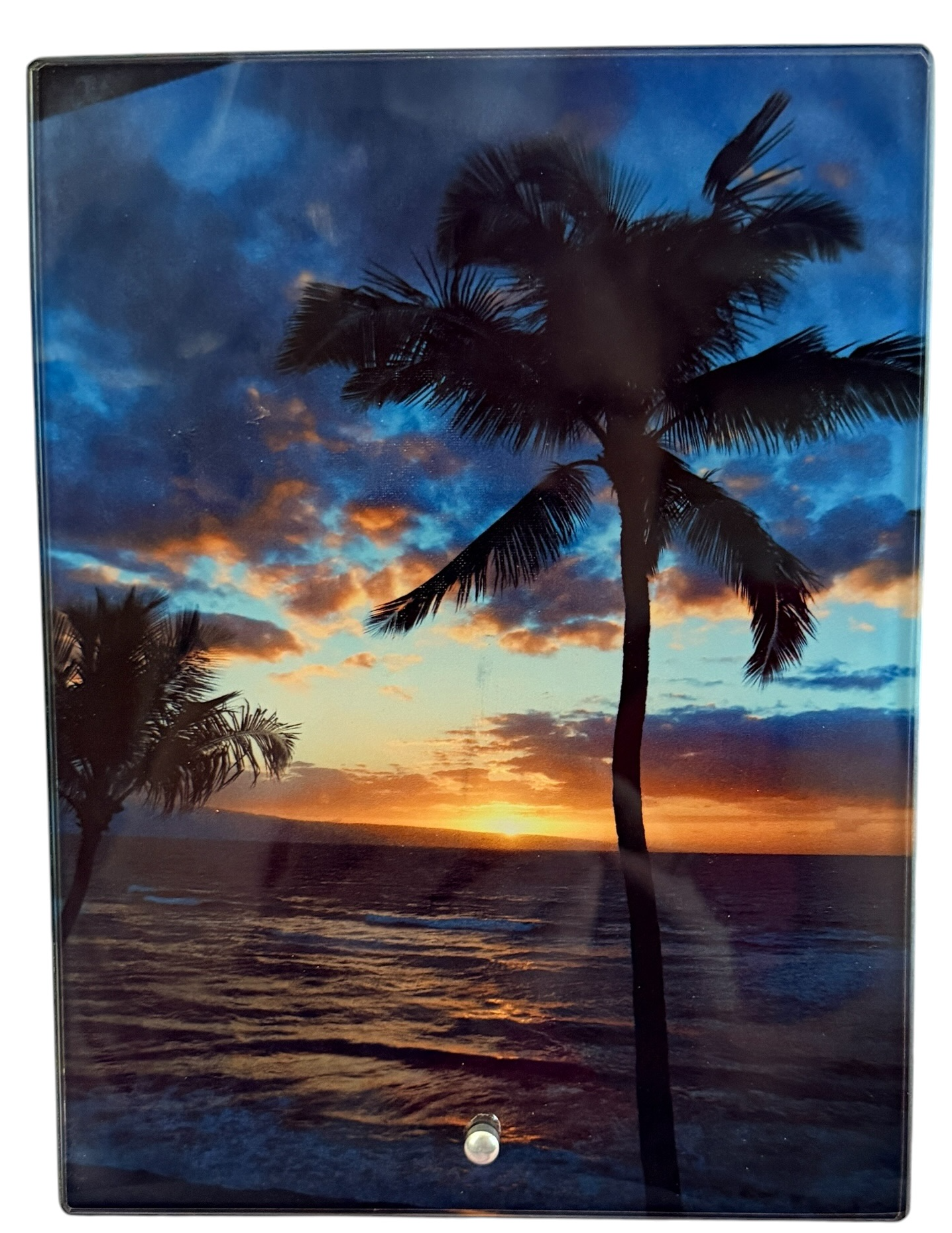 New Beautiful Tropical Sunset With Ocean & Palm Tree. 6" x 8" with Stand