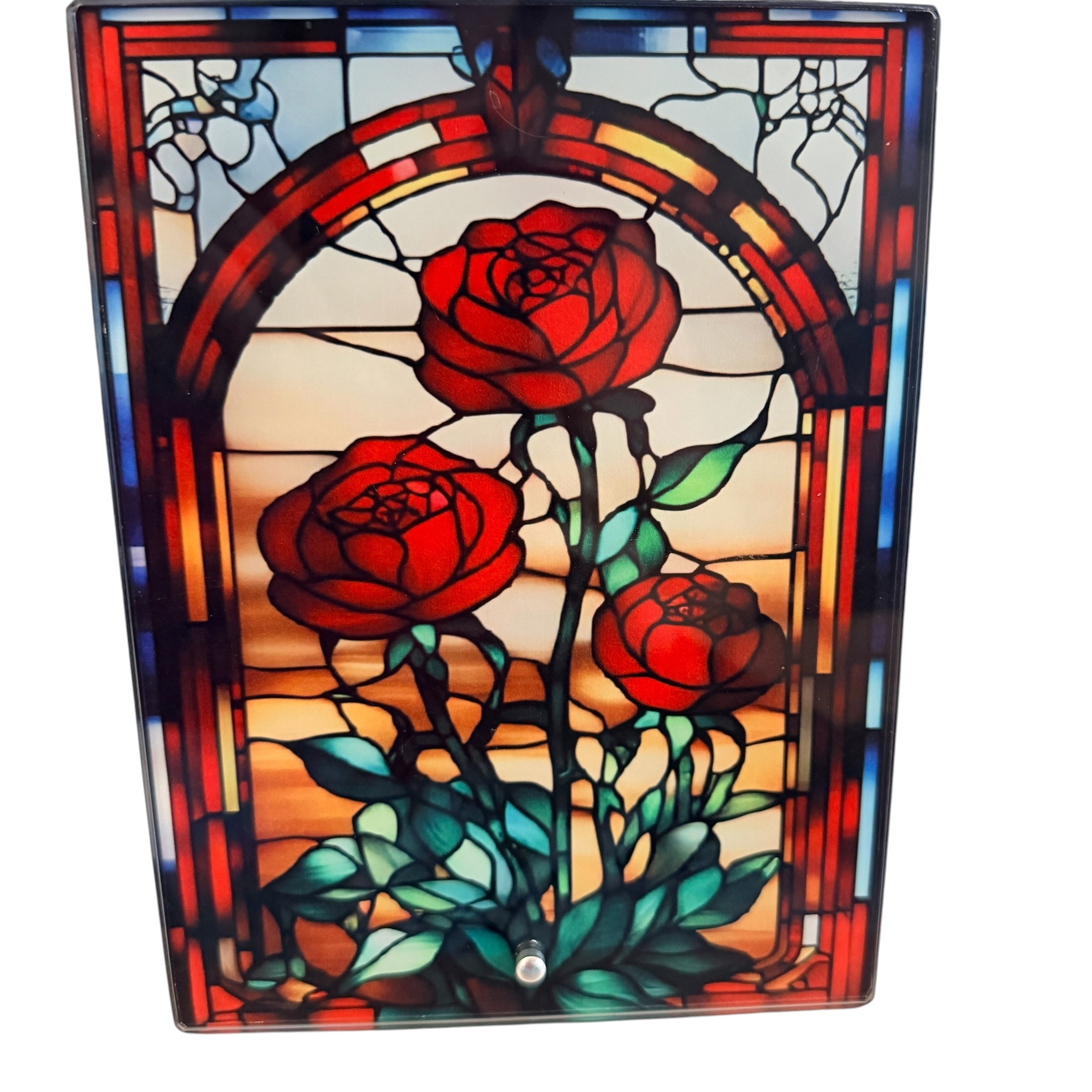 New Wonderful Roses on Stained Glass Theme Imprinted in Glass