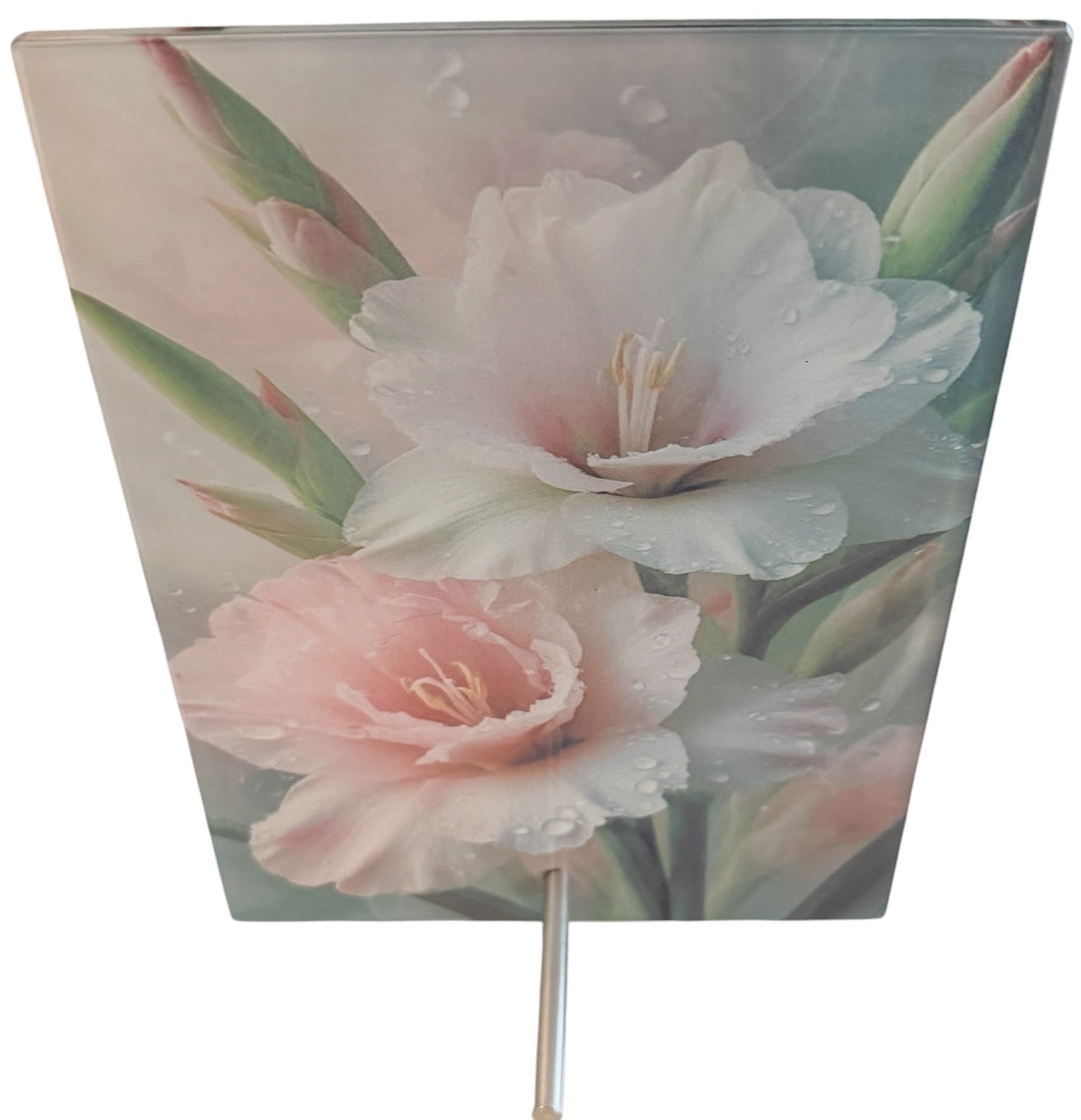 New Gorgeous Flowers Imprinted on Glass. 6" x 8" with Stand