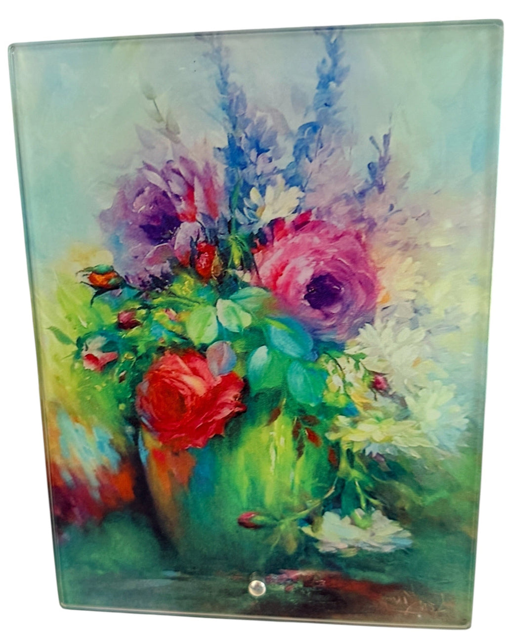 New Beautiful Floral Photo Imprinted into Glass. 6" x 8" with Stand