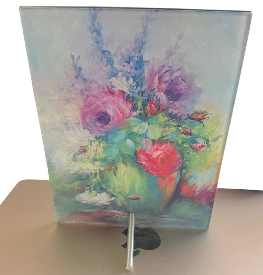 New Beautiful Floral Photo Imprinted into Glass. 6" x 8" with Stand